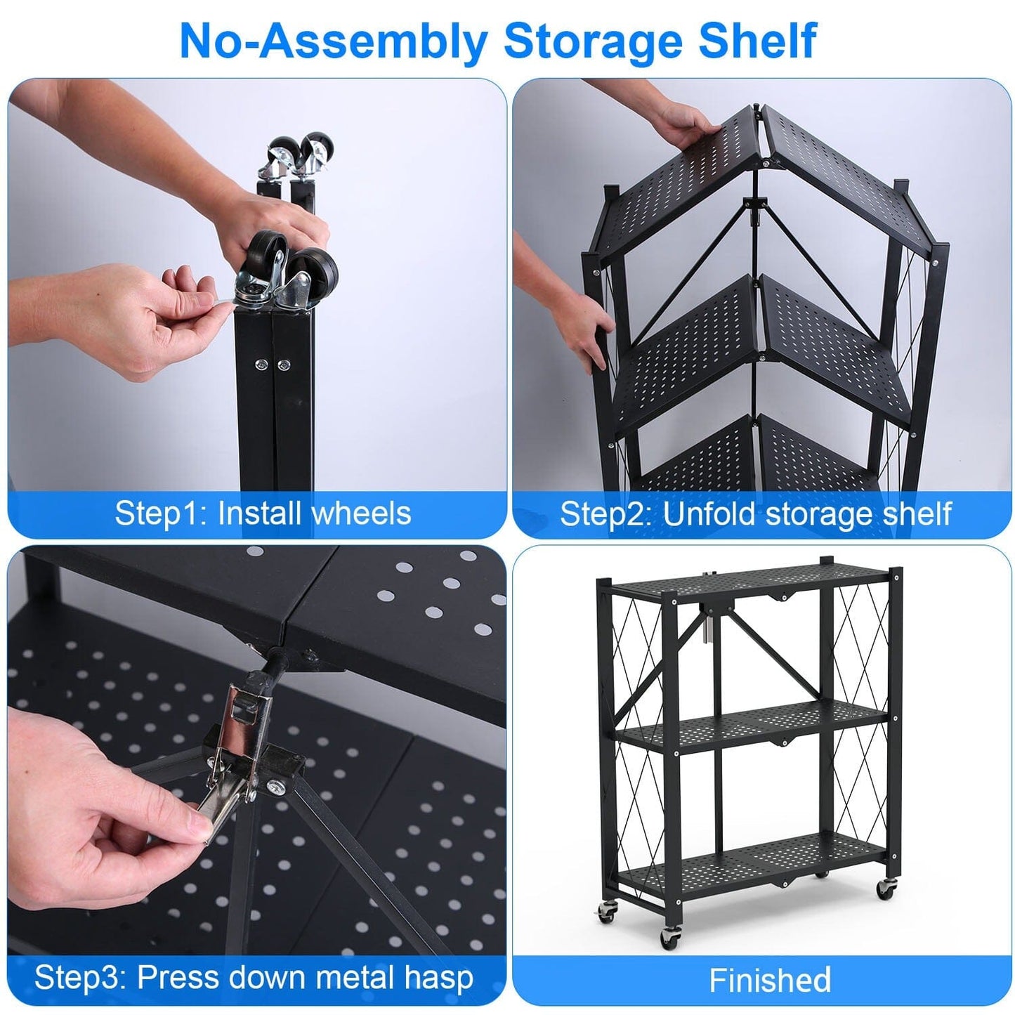 Skorter | 3-layer collapsible storage shelf with lockable wheels No assembly