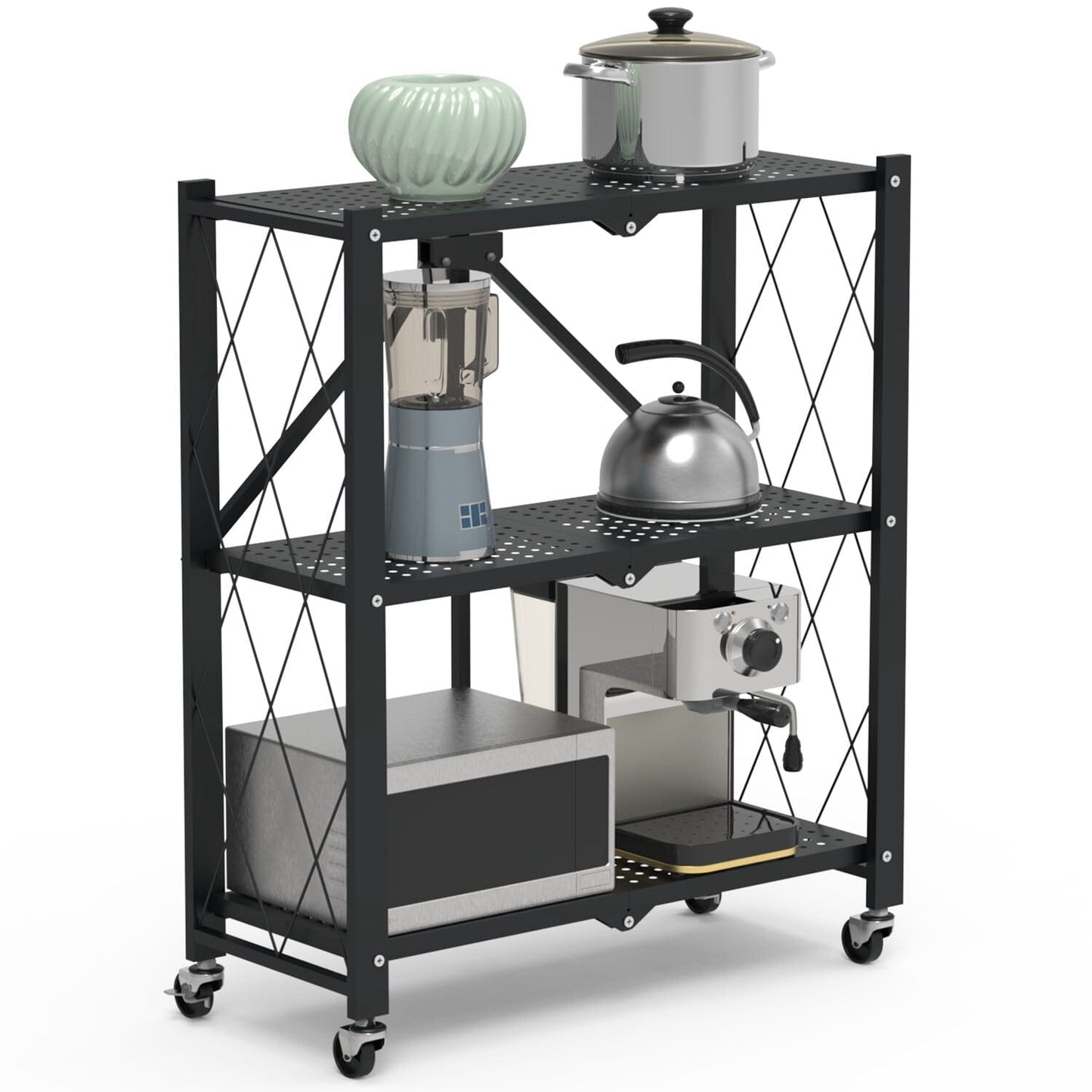 Skorter | 3-layer collapsible storage shelf system with lockable wheels No assembly