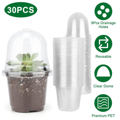 Skorter | 30 pieces: Plant nursery pots PET Flower seed starter pots Container with dome and drainage hole