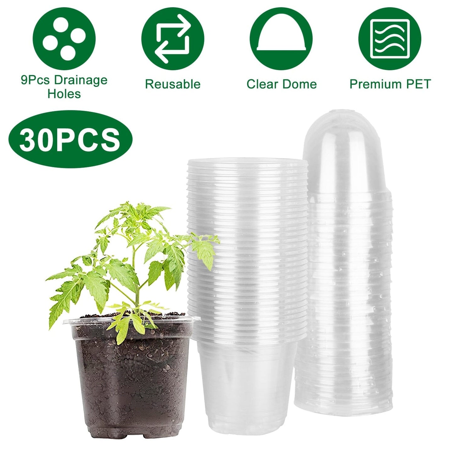 Skorter | 30 pieces: Plant nursery pots PET Flower seed starter pots Container with dome and drainage hole