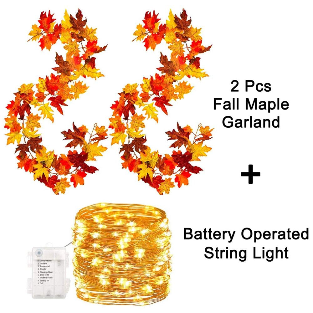Skørter | 2 Pack Autumn Maple Garland with 40 LED for Home Wedding Party Christmas - 5.8Ft/Pc