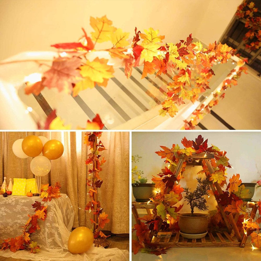 Skørter | 2 Pack Autumn Maple Garland with 40 LED for Home Wedding Party Christmas - 5.8Ft/Pc