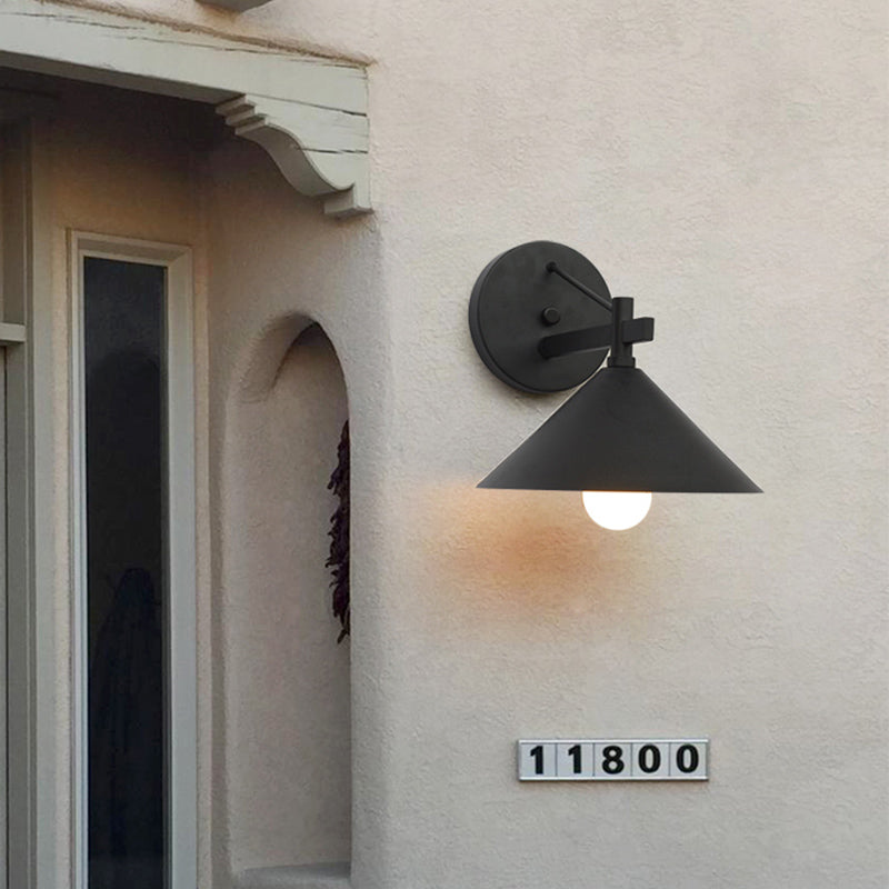 Skorter | Metal Cone Wall Light Vintage 1 Light Outdoor Wall Light in Black/Antique Brass/Old Silver