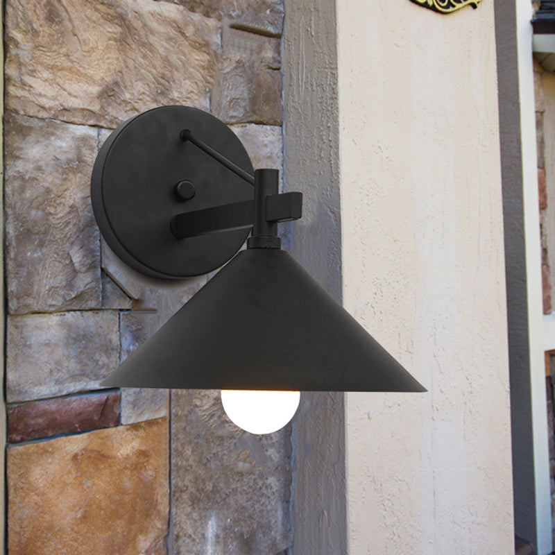 Skorter | Metal Cone Wall Light Vintage 1 Light Outdoor Wall Light in Black/Antique Brass/Old Silver