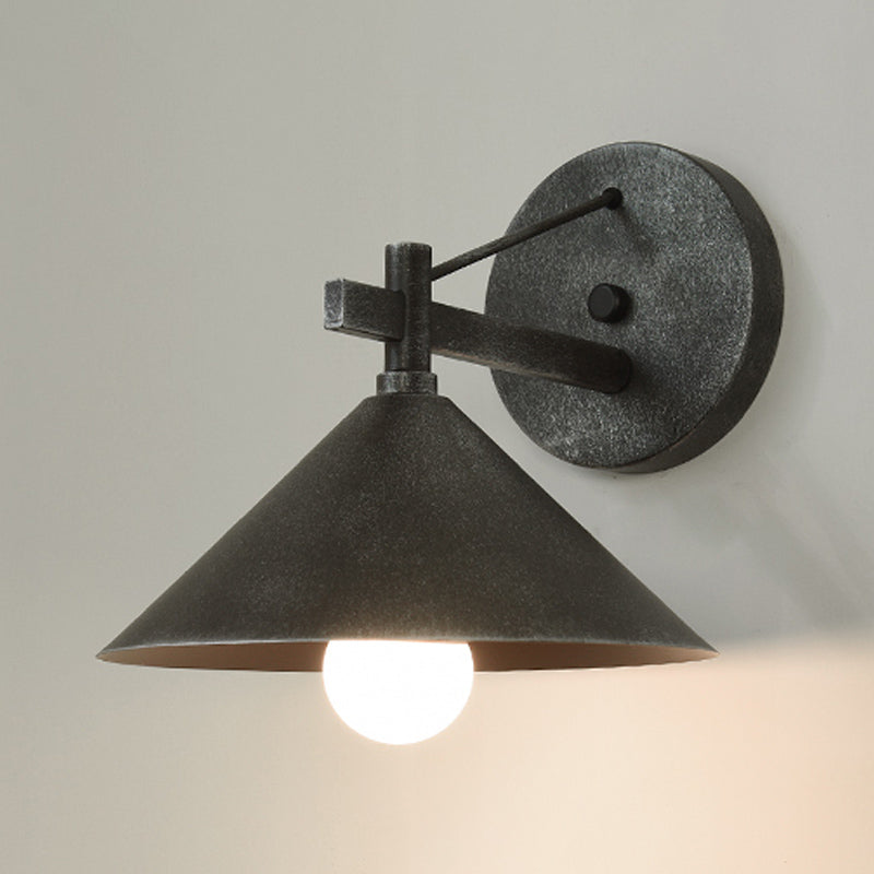 Skorter | Metal Cone Wall Light Vintage 1 Light Outdoor Wall Light in Black/Antique Brass/Old Silver