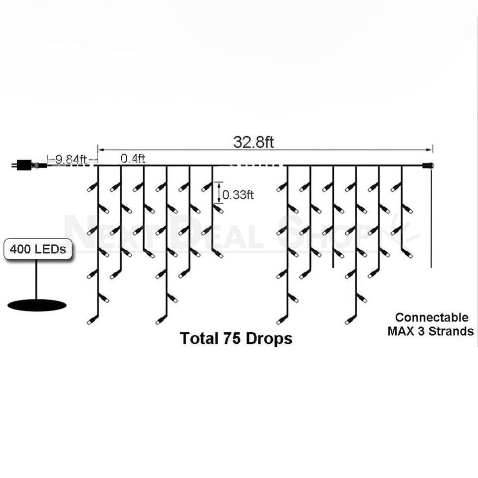 Skorter | 32.8 feet Festive Icicle Light Chain (Extendable)