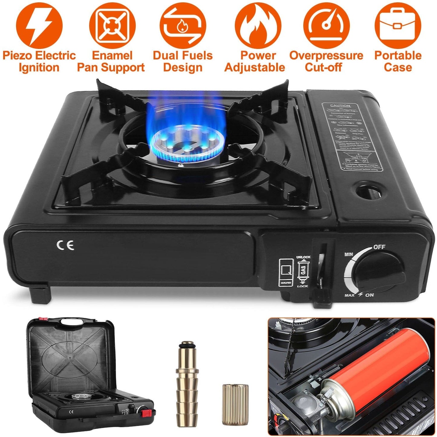 Skorter | 3300W Portable Camping Stove Butane Cartridge Double Burner
