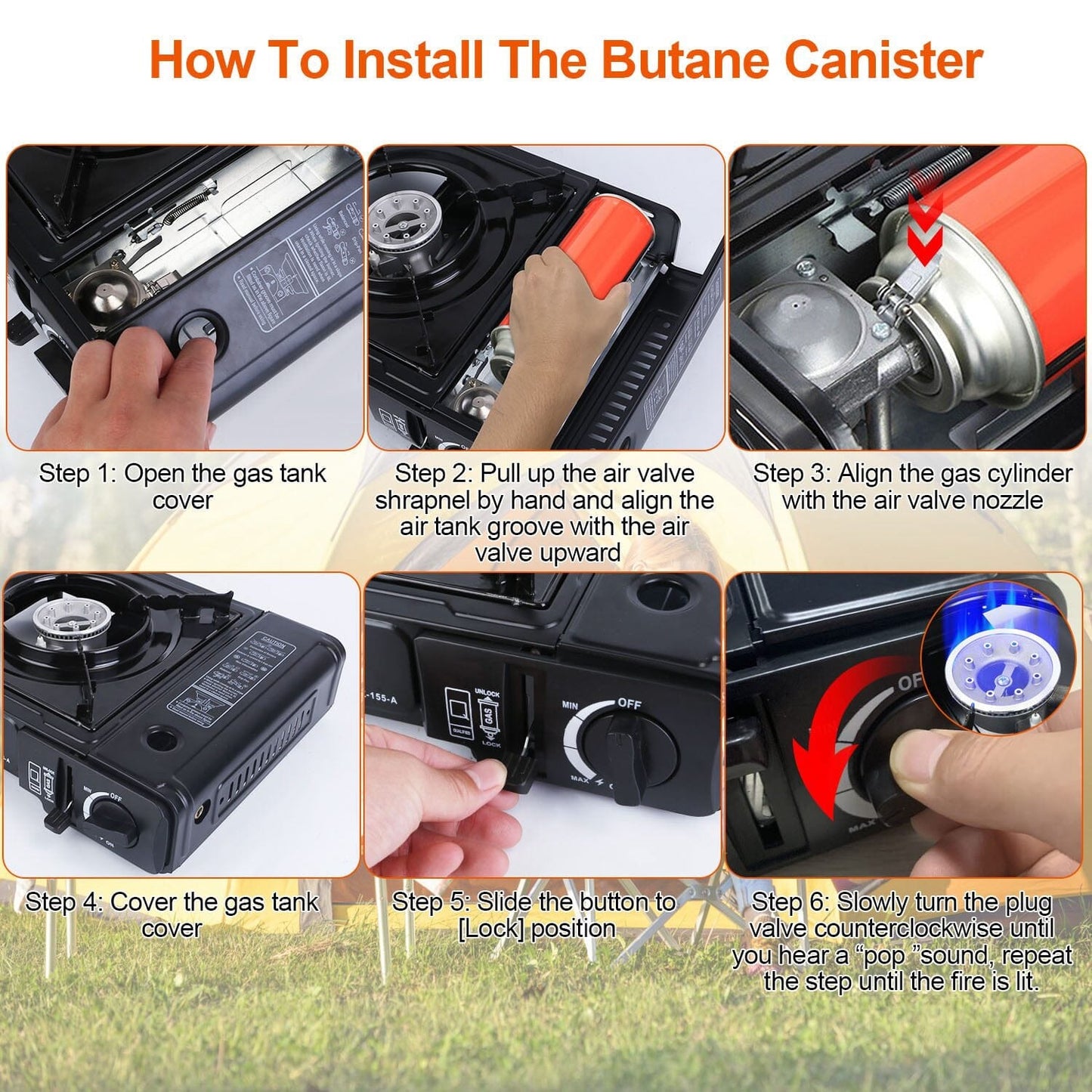 Skorter | 3300W Portable Camping Stove Butane Cartridge Double Burner