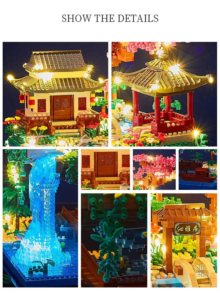 Skorter | 3320PCS Blocks Treehouse Diamond Building Garden Architecture Waterfall Light DIY Bricks Cherry Blossom Toy for Children Adult Gift