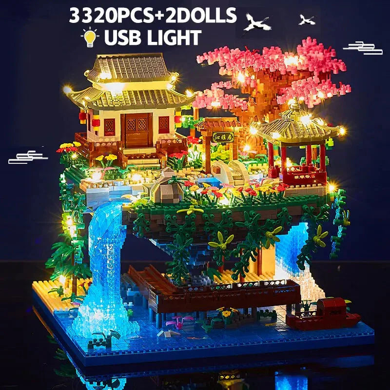 Skorter | 3320PCS Blocks Treehouse Diamond Building Garden Architecture Waterfall Light DIY Bricks Cherry Blossom Toy for Children Adult Gift