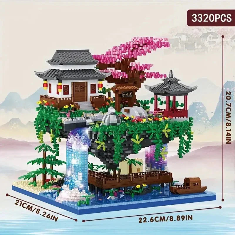 Skorter | 3320PCS Blocks Treehouse Diamond Building Garden Architecture Waterfall Light DIY Bricks Cherry Blossom Toy for Children Adult Gift