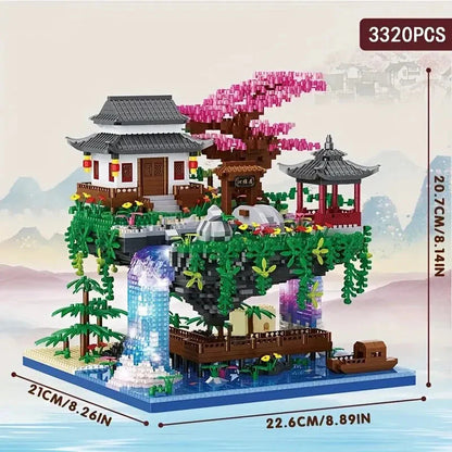 Skorter | 3320PCS Blocks Treehouse Diamond Building Garden Architecture Waterfall Light DIY Bricks Cherry Blossom Toy for Children Adult Gift