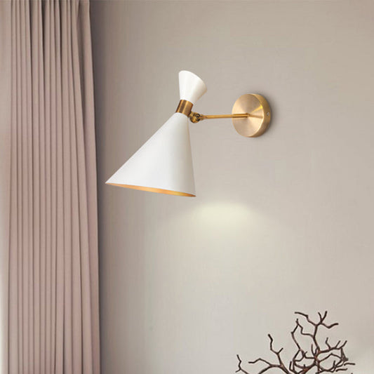 1 Head Restaurant Wall Sconce Modern Black/White Wall Mount Lamp with Flared Metal Shade