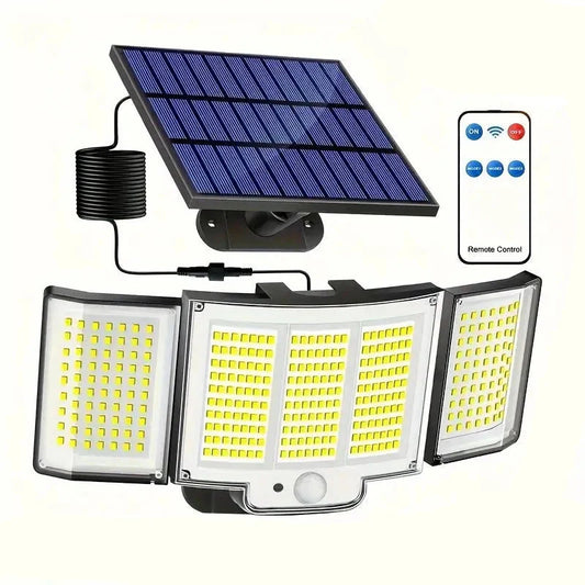 Skorter | 348 LED Motion Sensor Light With Remote Control, 3 Head Security Light, Solar Flood Wall Lamps With 3 Modes
