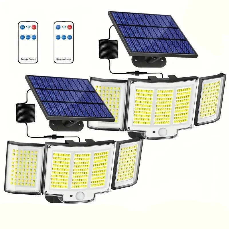 Skorter | 348 LED Motion Sensor Light With Remote Control, 3 Head Security Light, Solar Flood Wall Lamps With 3 Modes