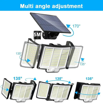 Skorter | 348 LED Motion Sensor Light With Remote Control, 3 Head Security Light, Solar Flood Wall Lamps With 3 Modes
