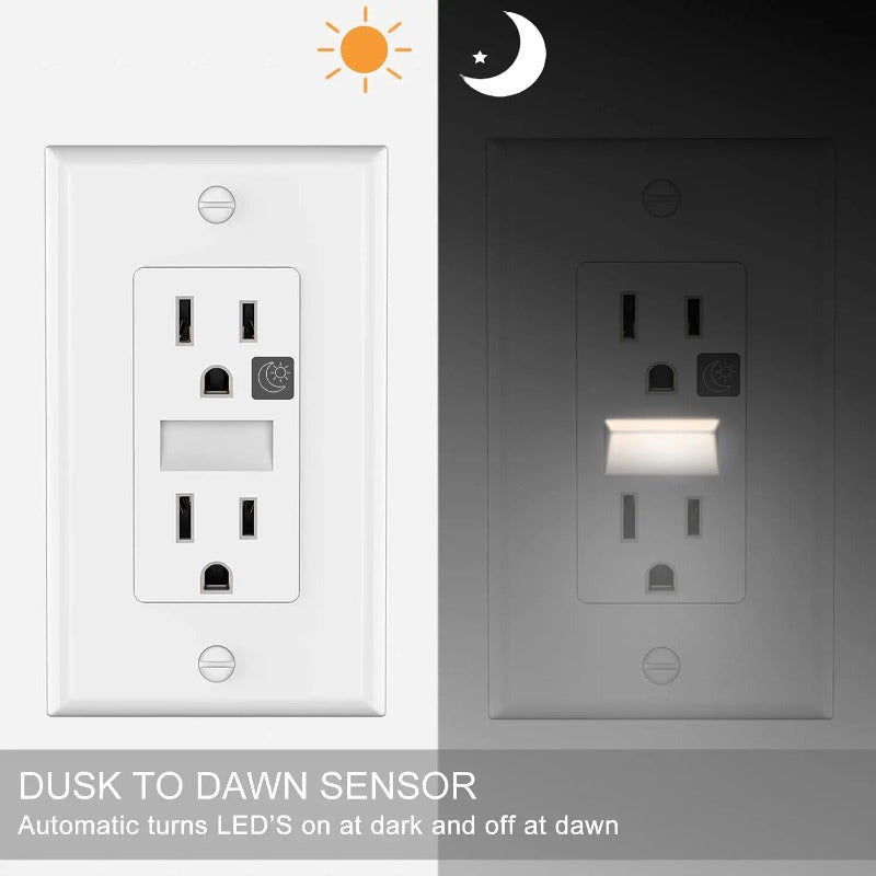 Skorter | 4 Pack LED Night Light Wall Outlet - Easy to Install, Standard Electrical Outlet with Night Light