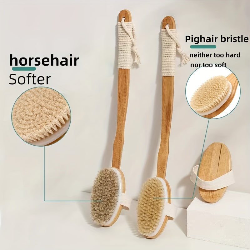 Skorter | Back Boar Bristles Cleaning Sponge for the Shower - Long Wooden Handle Bath Sponge Brush, Soft Natural Bristles for Back Cleaning