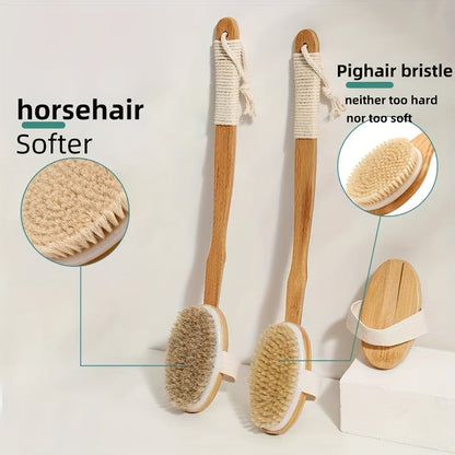 Skorter | Back Boar Bristles Cleaning Sponge for the Shower - Long Wooden Handle Bath Sponge Brush, Soft Natural Bristles for Back Cleaning