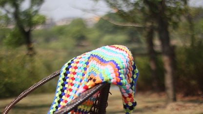 Skorter | Color Striped Handmade Crocheted Rug Woven Cotton Thread Retro Pastoral Style Mat