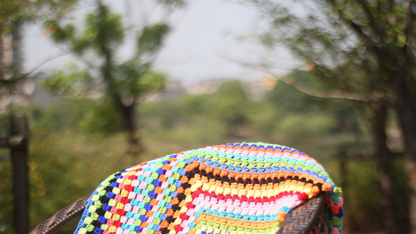 Skorter | Color Striped Handmade Crocheted Rug Woven Cotton Thread Retro Pastoral Style Mat