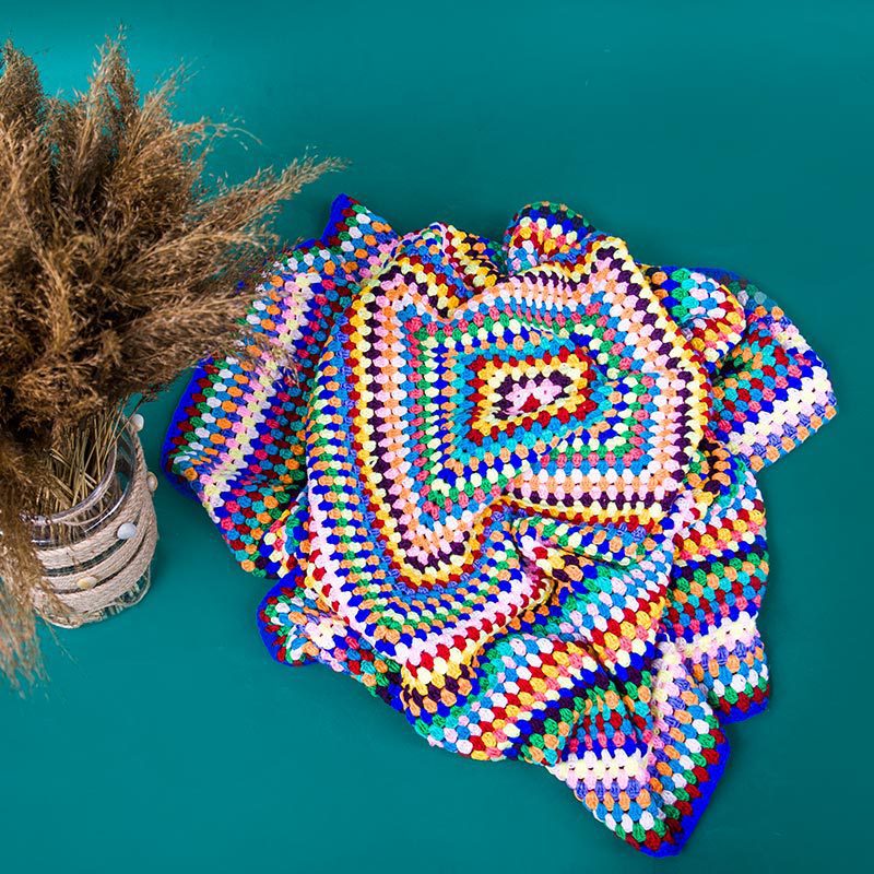 Skorter | Color Striped Handmade Crocheted Rug Woven Cotton Thread Retro Pastoral Style Mat