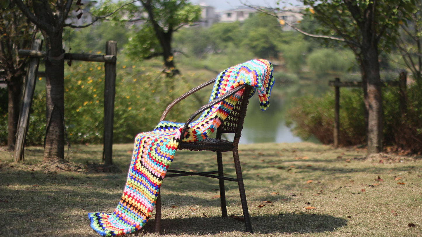 Skorter | Color Striped Handmade Crocheted Rug Woven Cotton Thread Retro Pastoral Style Mat