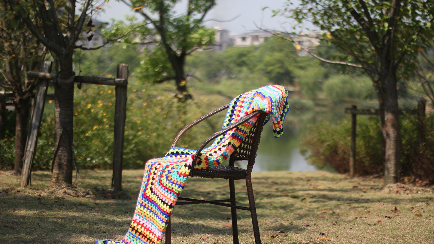 Skorter | Color Striped Handmade Crocheted Rug Woven Cotton Thread Retro Pastoral Style Mat