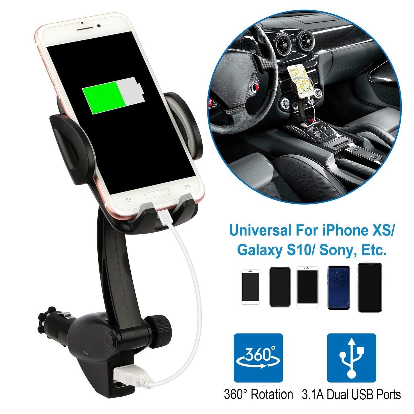 Skorter | 360° Dual USB Smartphone Mount Car Charger