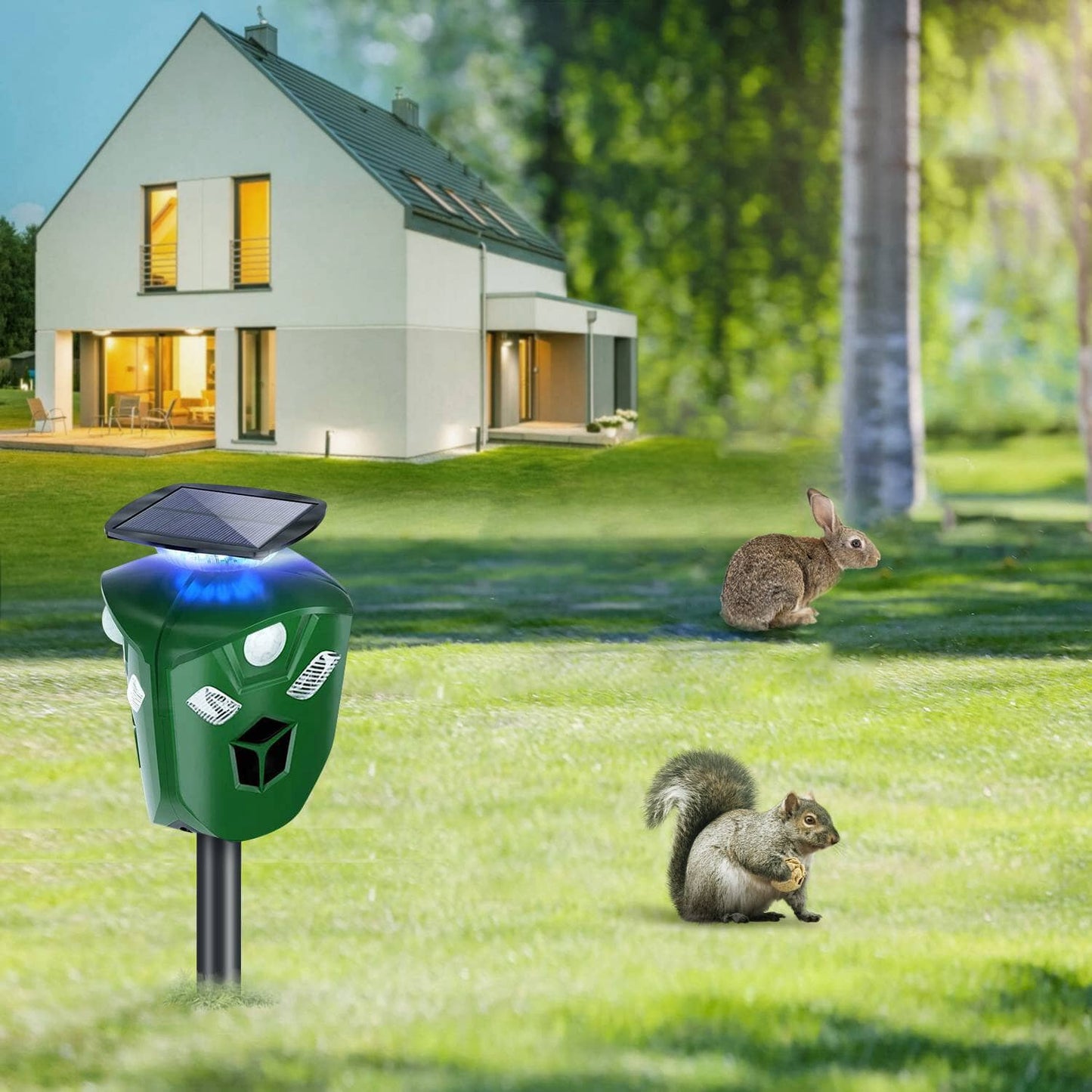 Skorter | 360° Electric Solar Powered Ultrasonic Repeller with Motion Sensor LED Flashlight