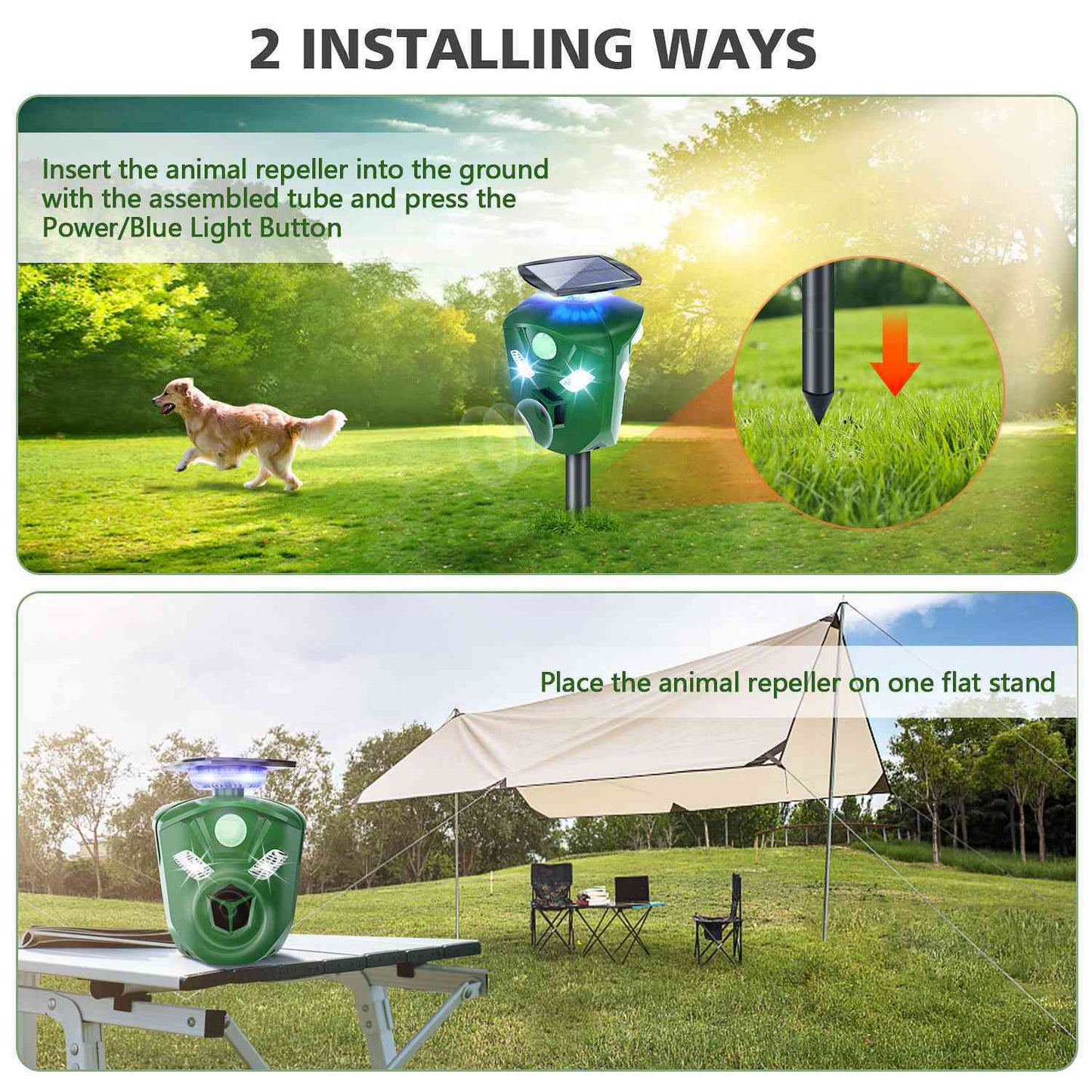 Skorter | 360° Electric Solar Powered Ultrasonic Repeller with Motion Sensor LED Flashlight