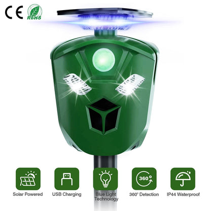 Skorter | 360° Electric Solar Powered Ultrasonic Repeller with Motion Sensor LED Flashlight