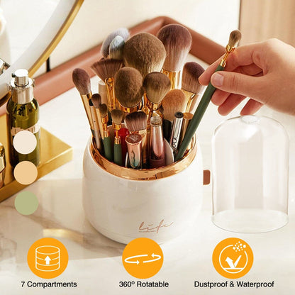 Skorter | 360° Rotating Makeup Brush Holder with Lid Makeup Organizer
