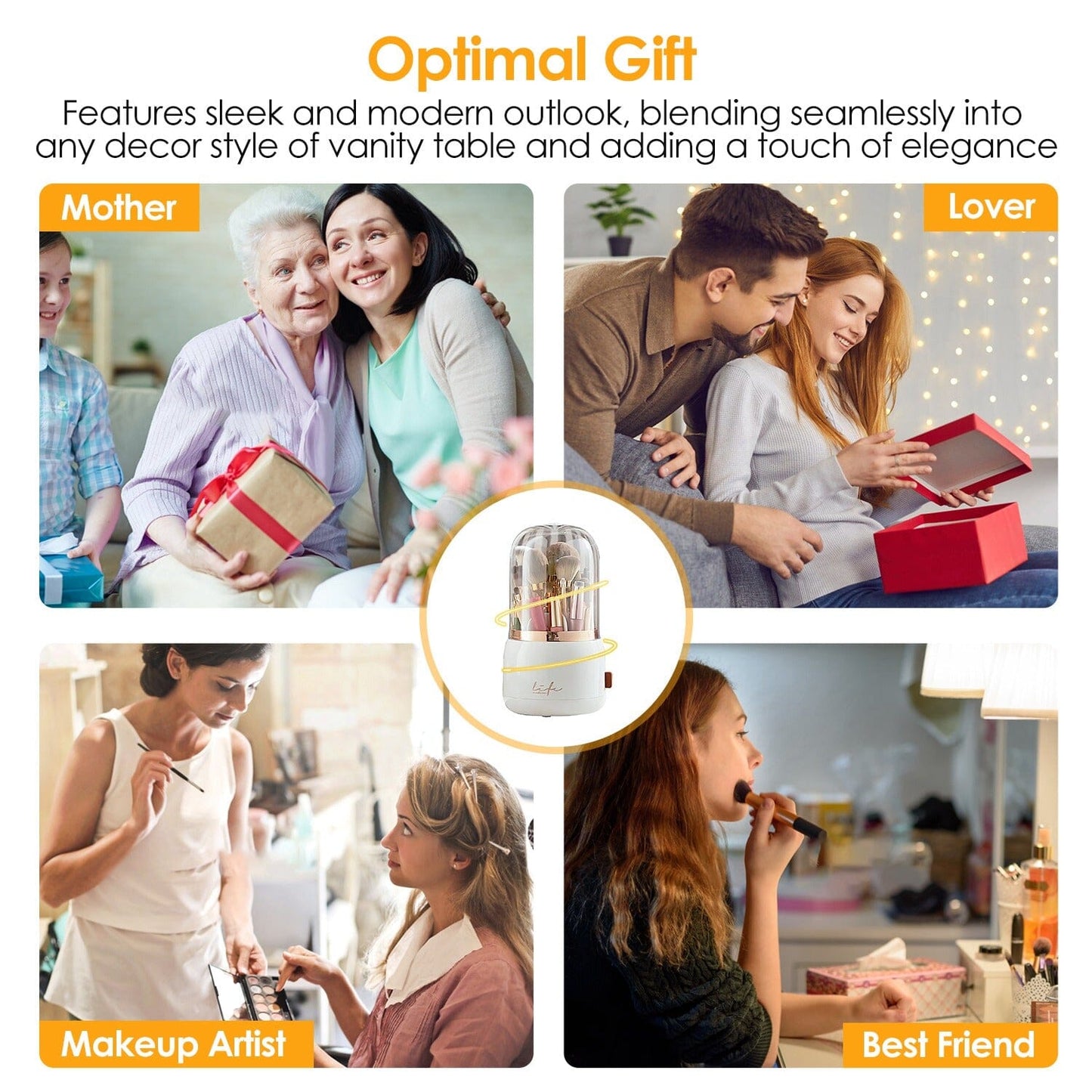 Skorter | 360° Rotating Makeup Brush Holder with Lid Makeup Organizer