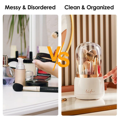 Skorter | 360° Rotating Makeup Brush Holder with Lid Makeup Organizer