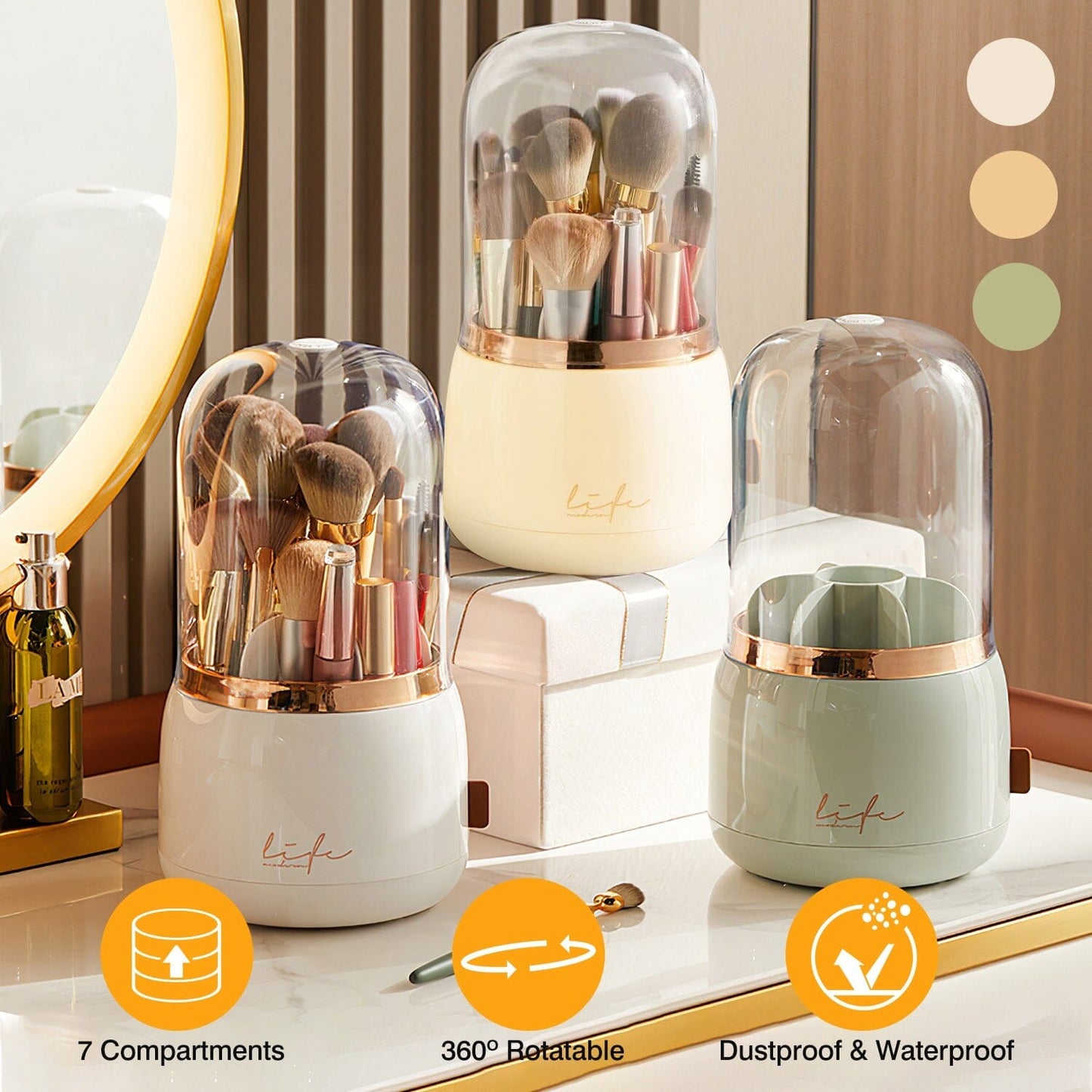 Skorter | 360° Rotating Makeup Brush Holder with Lid Makeup Organizer