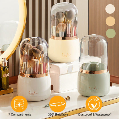 Skorter | 360° Rotating Makeup Brush Holder with Lid Makeup Organizer