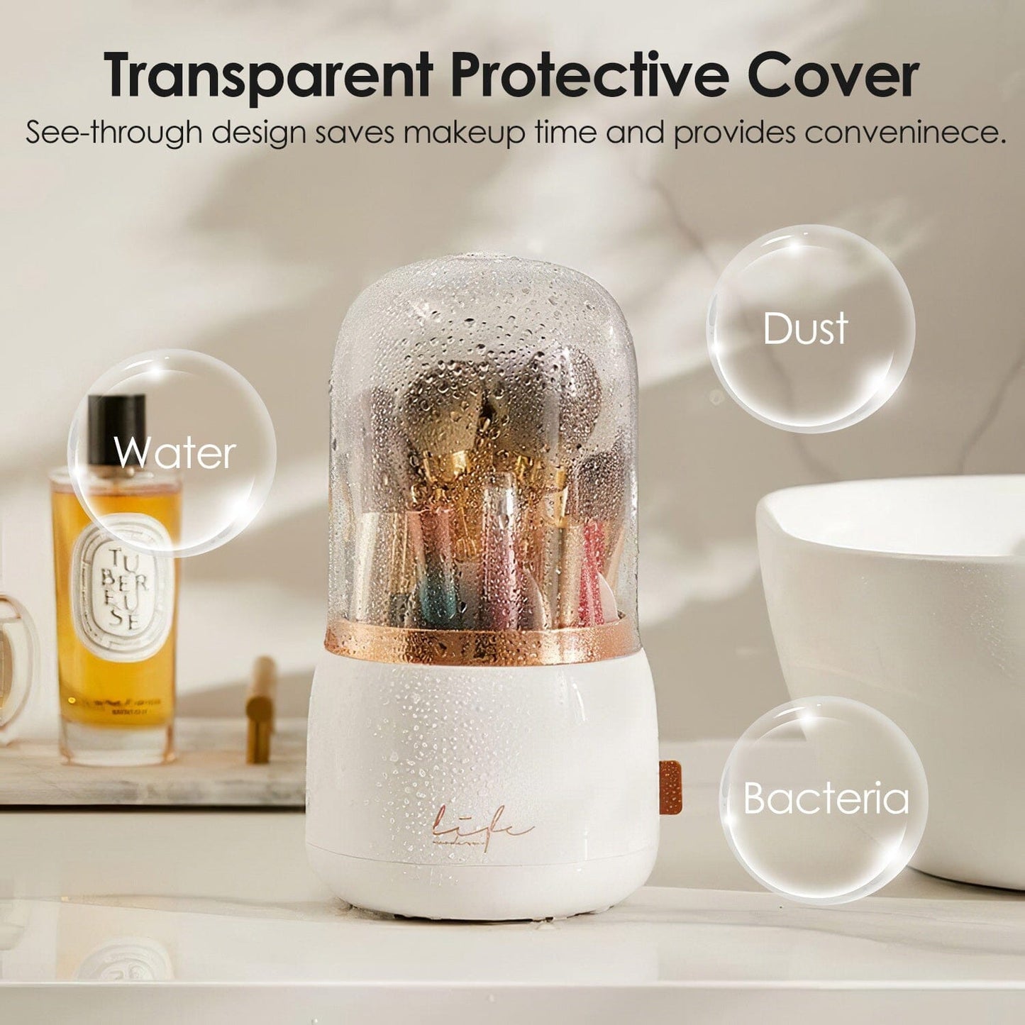 Skorter | 360° Rotating Makeup Brush Holder with Lid Makeup Organizer