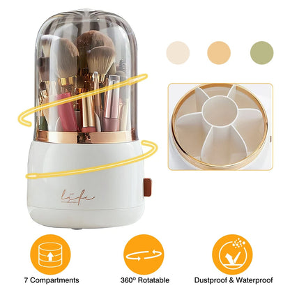 Skorter | 360° Rotating Makeup Brush Holder with Lid Makeup Organizer