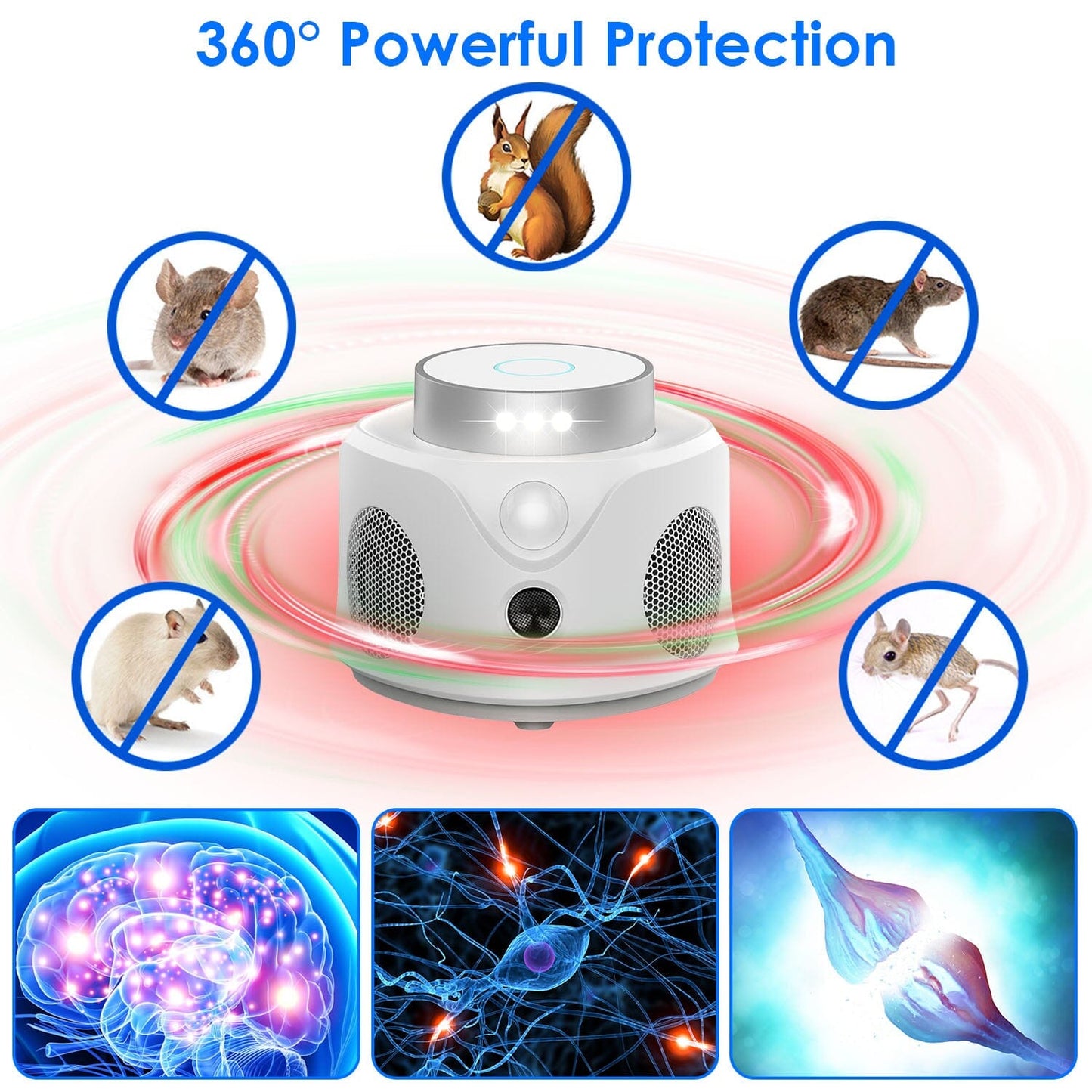 Skorter | 360° Ultrasonic Mouse Repellent Indoor with 3 Modes 9 Strobe Lights