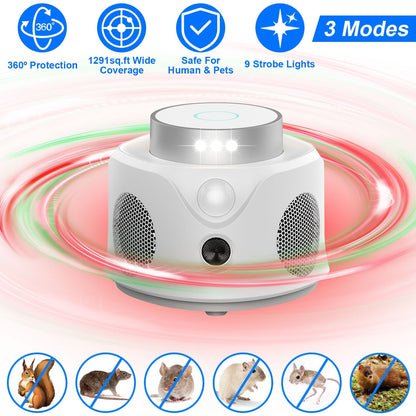 Skorter | 360° Ultrasonic Mouse Repellent Indoor with 3 Modes 9 Strobe Lights