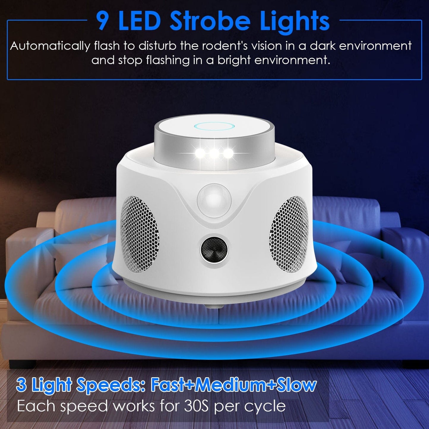 Skorter | 360° Ultrasonic Mouse Repellent Indoor with 3 Modes 9 Strobe Lights