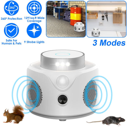 Skorter | 360° Ultrasonic Mouse Repellent Indoor with 3 Modes 9 Strobe Lights