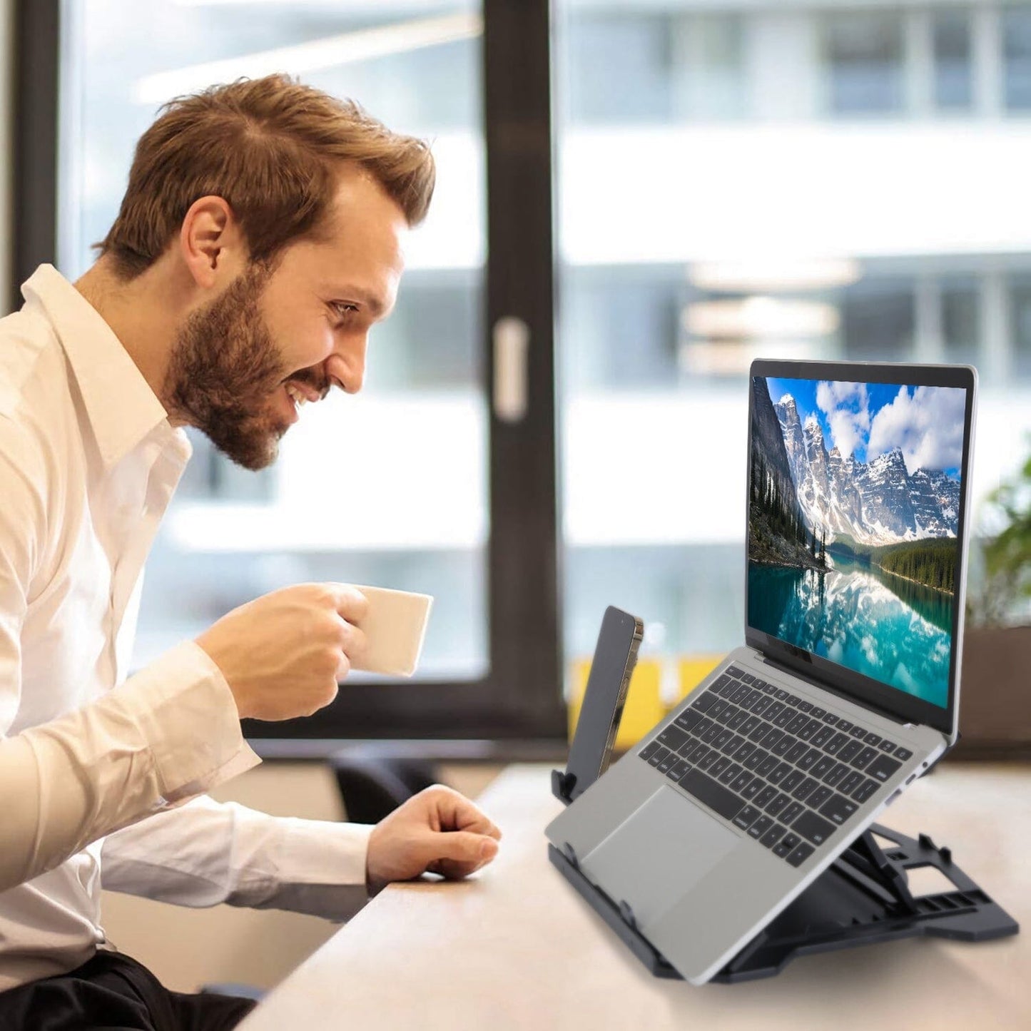 Skorter | 360º Rotation Laptop Height Adjustable Stand with Phone Stand 8 Level Adjustable Height