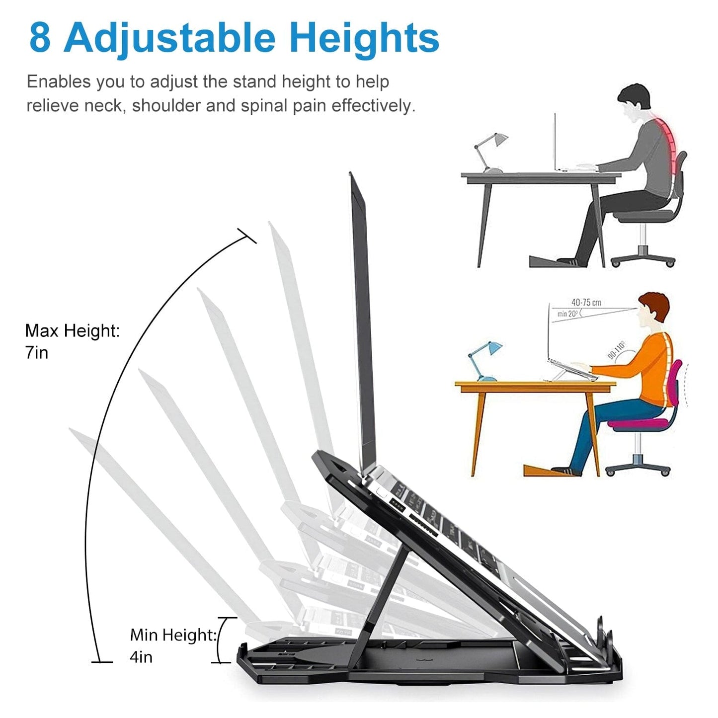 Skorter | 360º Rotation Laptop Height Adjustable Stand with Phone Stand 8 Level Adjustable Height