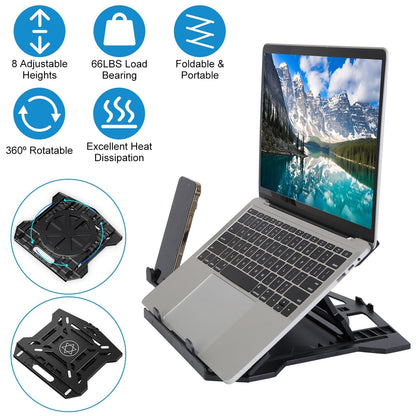 Skorter | 360º Rotation Laptop Height Adjustable Stand with Phone Stand 8 Level Adjustable Height