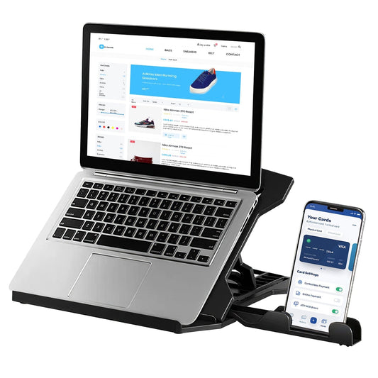 Skorter | 360º Rotation Laptop Height Adjustable Stand with Phone Stand 8 Level Adjustable Height