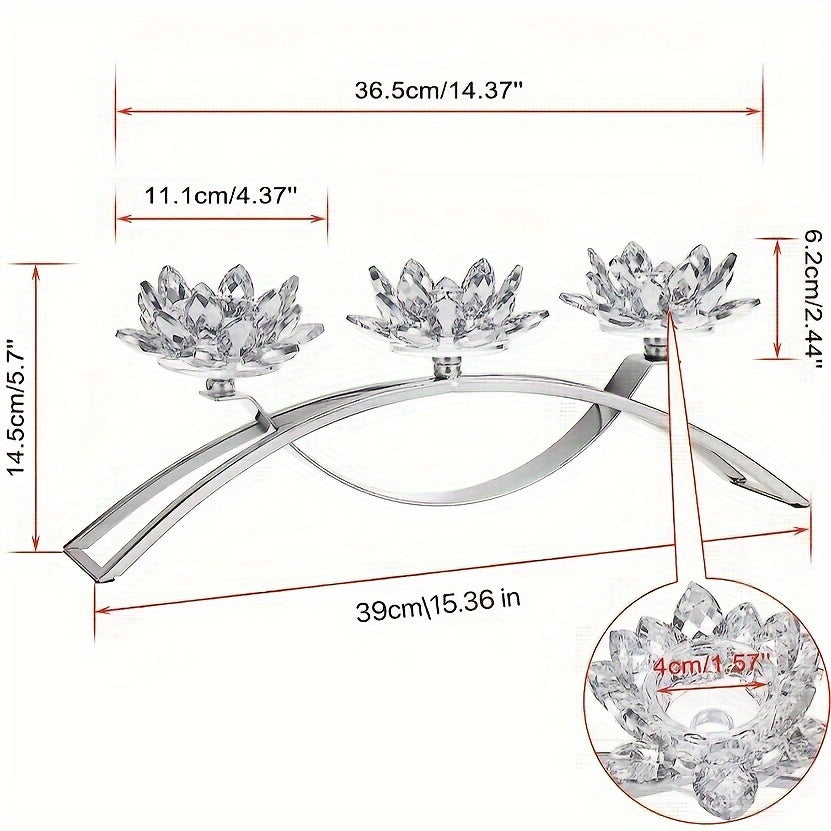 Skorter | 3-Armed Crystal Lotus Candle Holder - Elegant Table Decoration