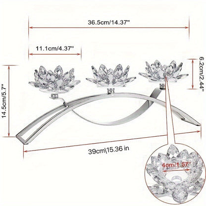 Skorter | 3-Armed Crystal Lotus Candle Holder - Elegant Table Decoration
