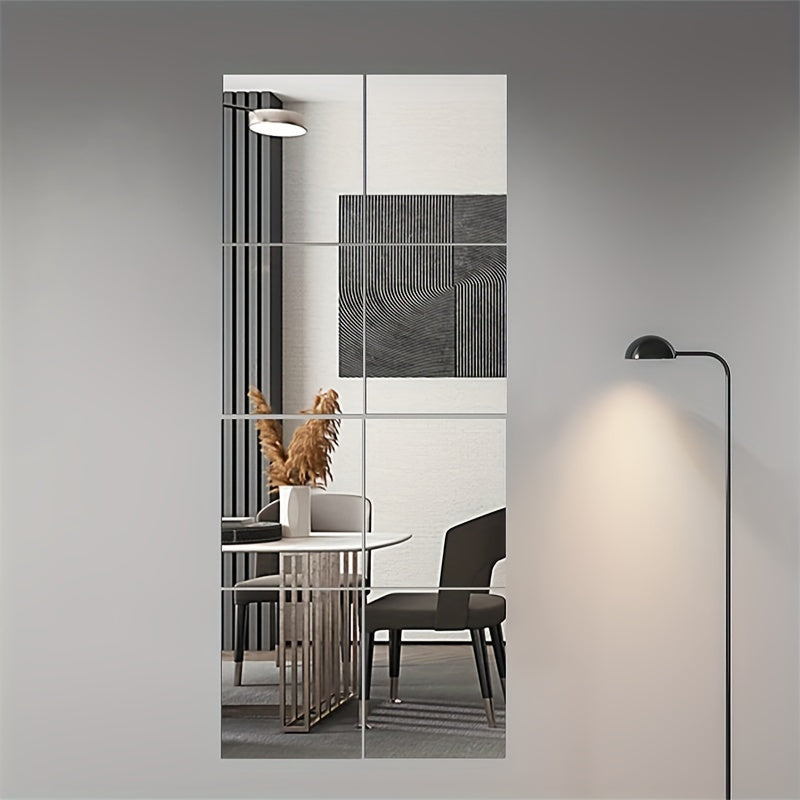 Skorter | 8-piece Set 3D Acrylic Mirror Tiles - Shatterproof, Self-adhesive Decoration for Living Room, Bedroom, Office & Kitchen